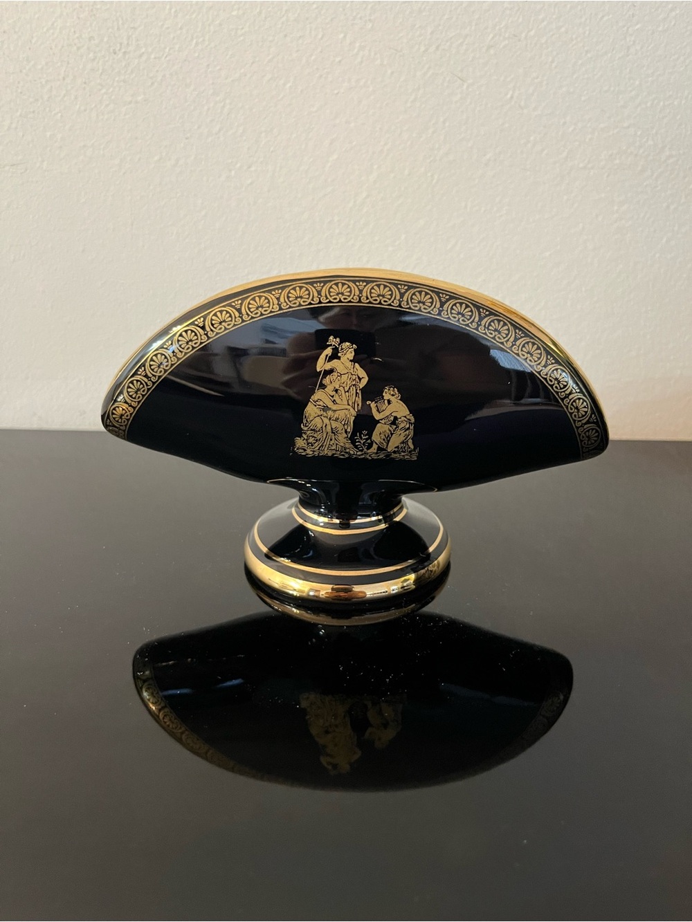 Vintage Hand Made In Greece Black 24K Gold Trim Porcelain Napkin/Letter Holder